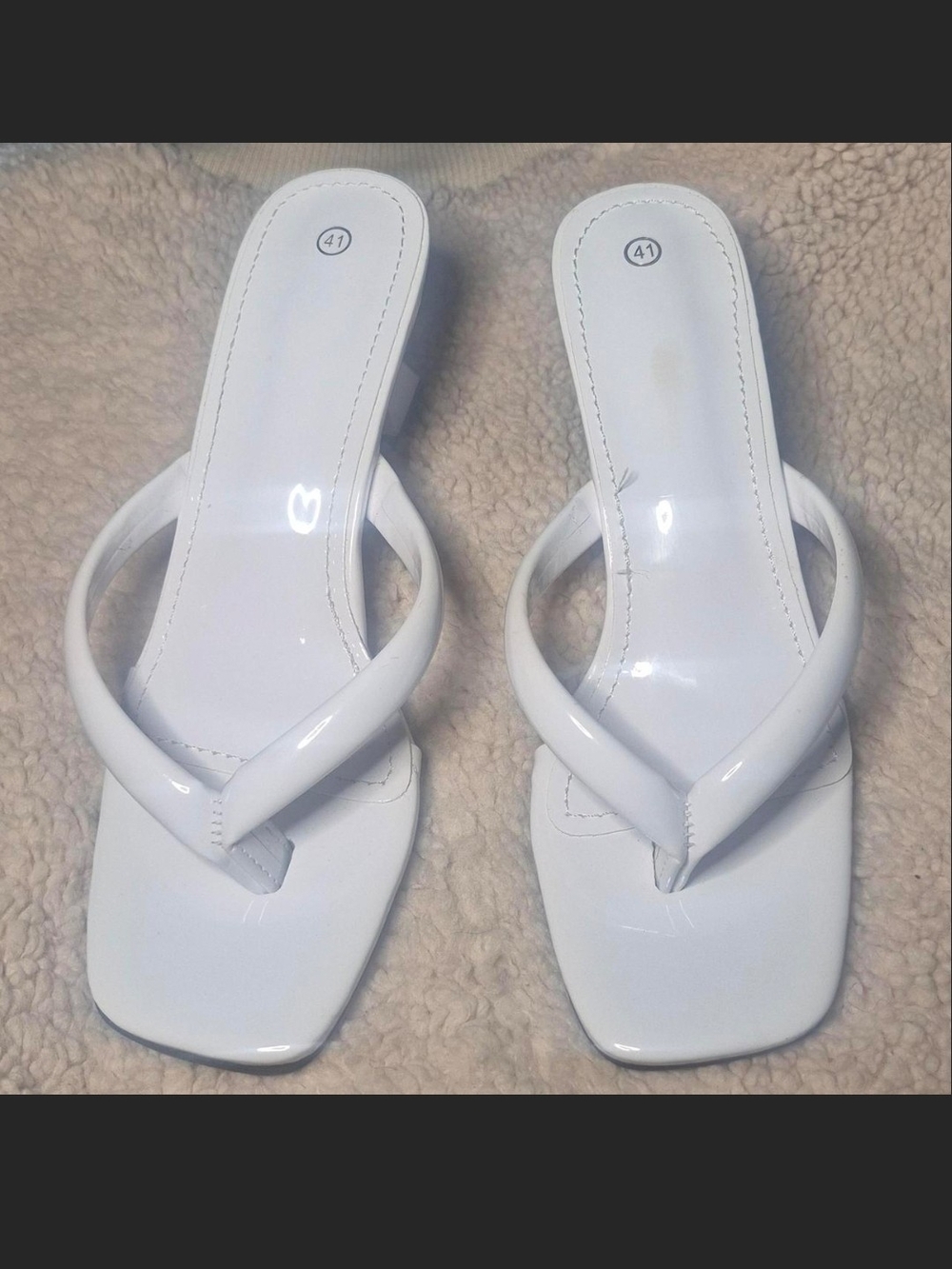 Others Follow White Patent Square-Toe Thong Sandals
